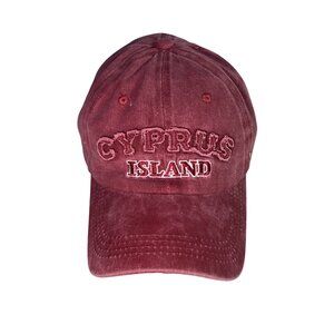 Cyprus Island NEW Distressed 6 Panel Cotton Blend Caps Adjustable Maroon Embroid